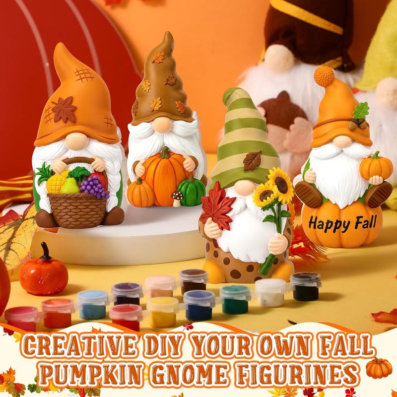 Arrowbash 6 Pcs Fall Ceramics to Paint Ready to Paint Your Own Gnome Statues 5.12 Autumn Thanksgiving Paintable Figurines DIY Unpainted Ceramics Plaster Crafts with Brush Palette - Image 4